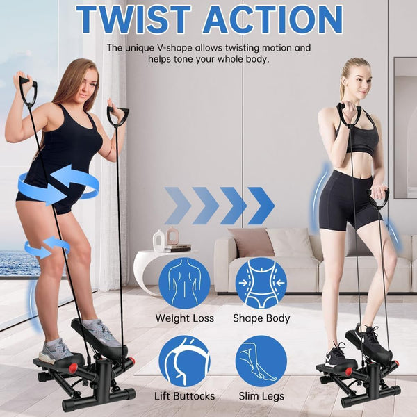 Flintronic Mini Stepper Exercise Machine, Home Up-Down Steppers with Resistance Bands & LCD Monitor & Non-Slip Pedal, Step Machine Exerciser for Legs Arms & Full Body Training