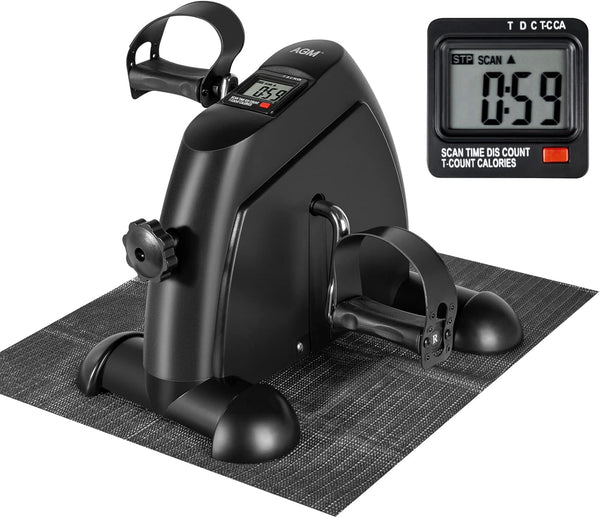 AGM Mini Exercise Bike Pedal Sit Down, Under Desk Bike with LCD Display for Legs and Arms, Non-Slip Mat Included